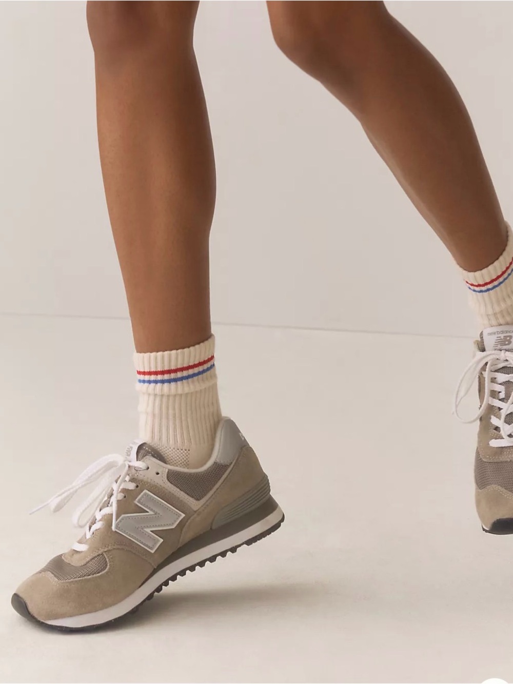 NEW BALANCE Women’s Beige and Gray Athletic Socks Styled with Sneakers Size 9.5